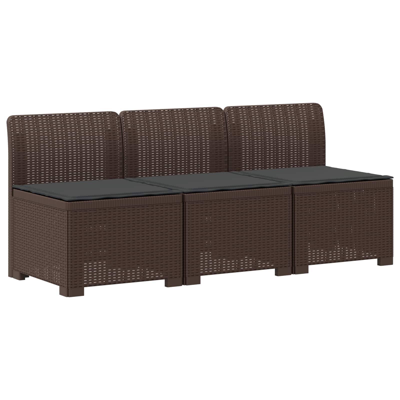 vidaXL 3-Sitzer Garten Sofa mit Kissen Rattan-Look PP Braun