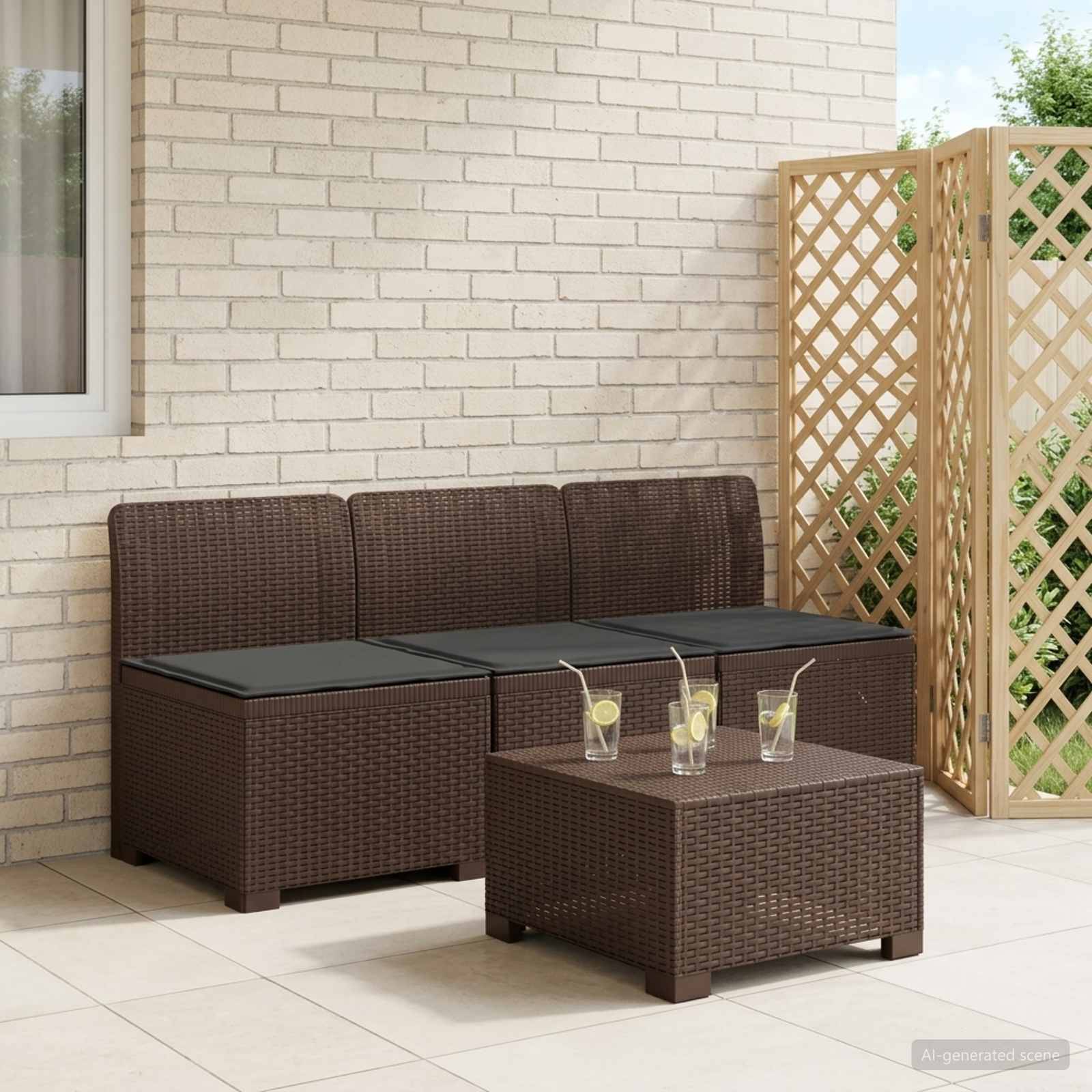 vidaXL 3-Sitzer Garten Sofa mit Kissen Rattan-Look PP Braun