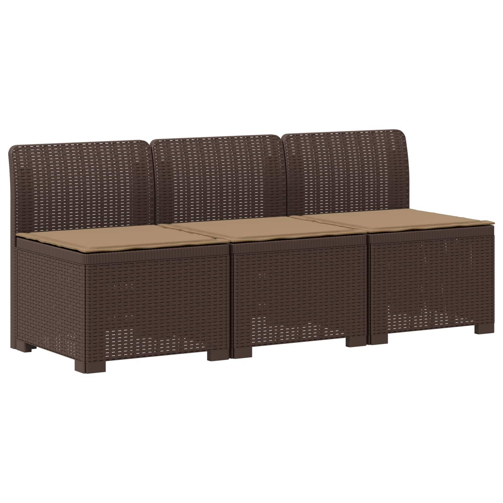 vidaXL 3-Sitzer Garten Sofa mit Kissen Rattan-Look PP Braun