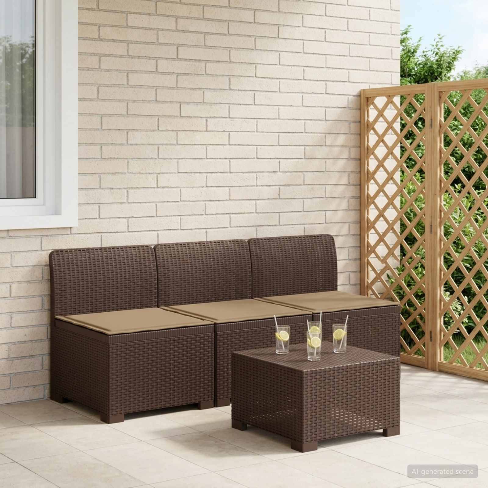vidaXL 3-Sitzer Garten Sofa mit Kissen Rattan-Look PP Braun