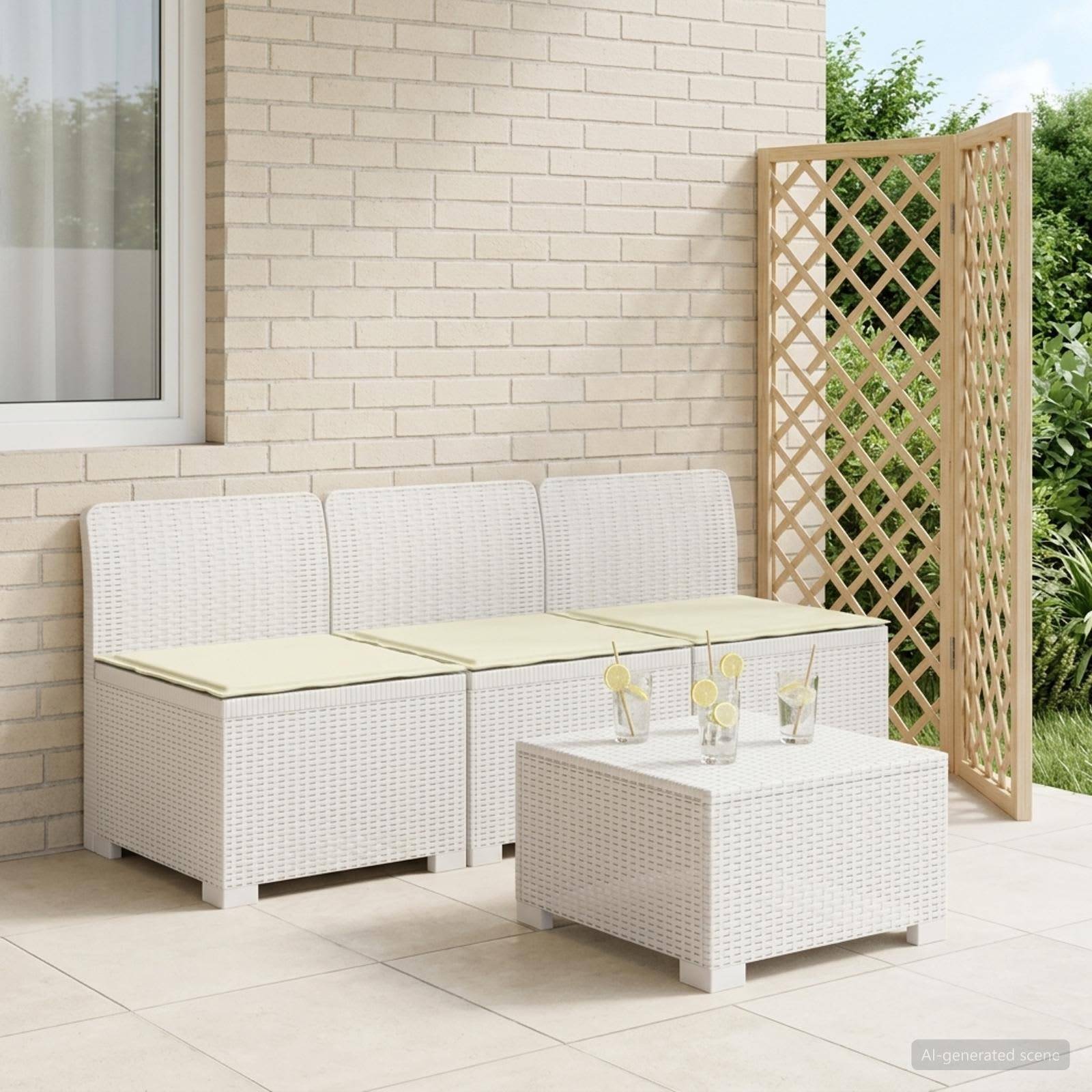 vidaXL 3-Sitzer Garten Sofa mit Kissen Rattan-Look PP Weiß
