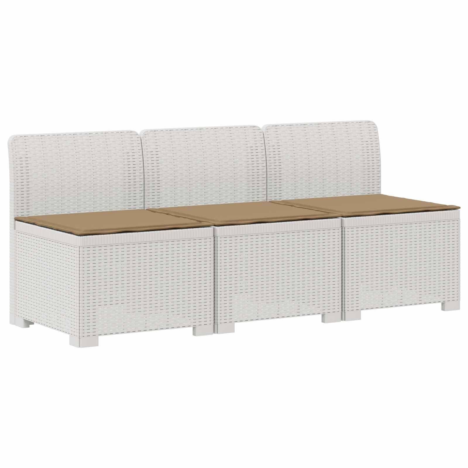 vidaXL 3-Sitzer Garten Sofa mit Kissen Rattan-Look PP Weiß