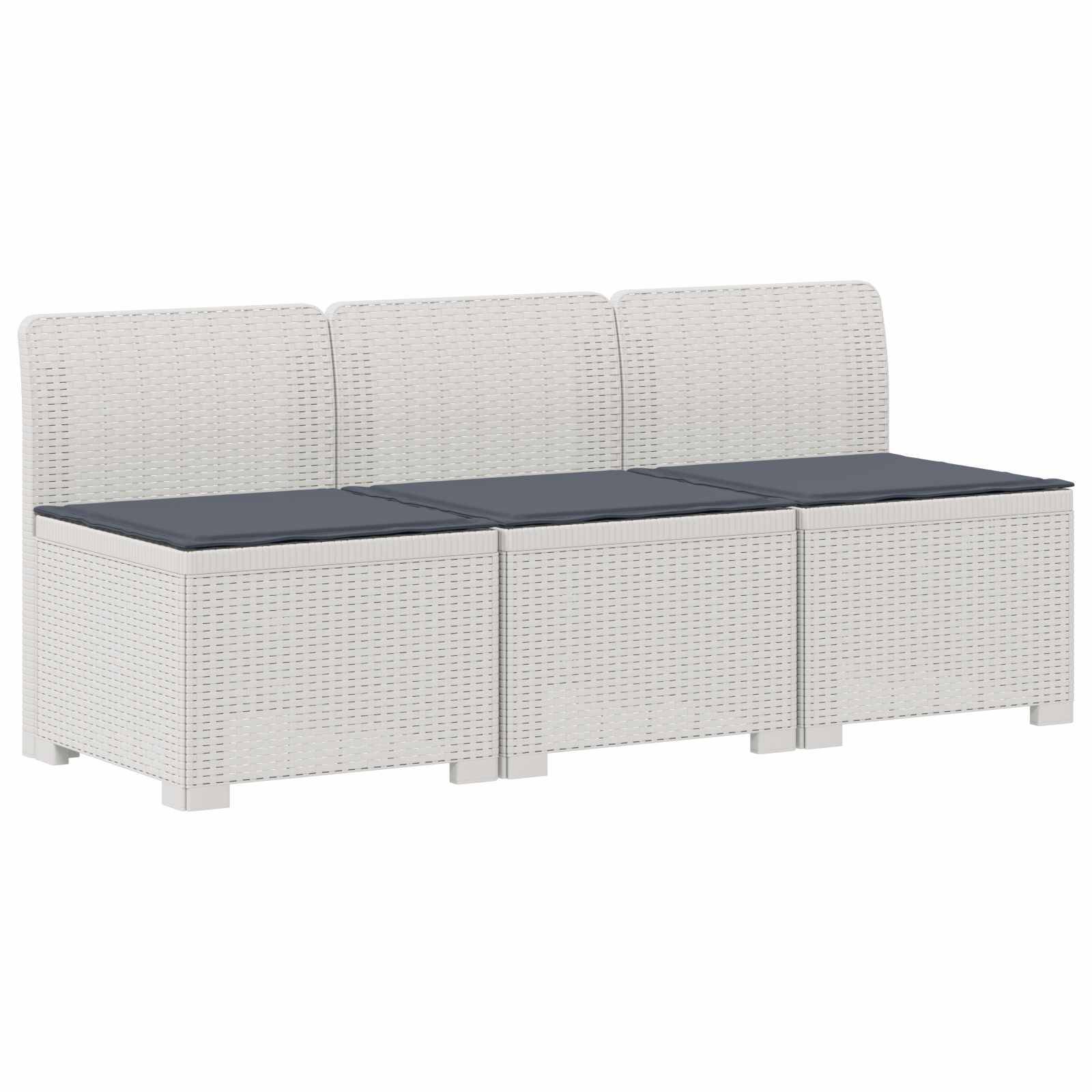 vidaXL 3-Sitzer Garten Sofa mit Kissen Rattan-Look PP Weiß