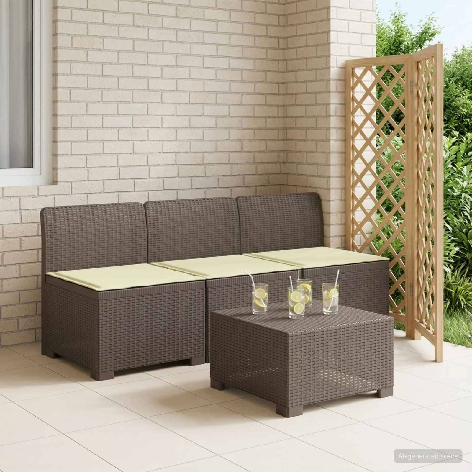 vidaXL 3-Sitzer Garten Sofa mit Kissen Rattan-Look PP Hellgrau