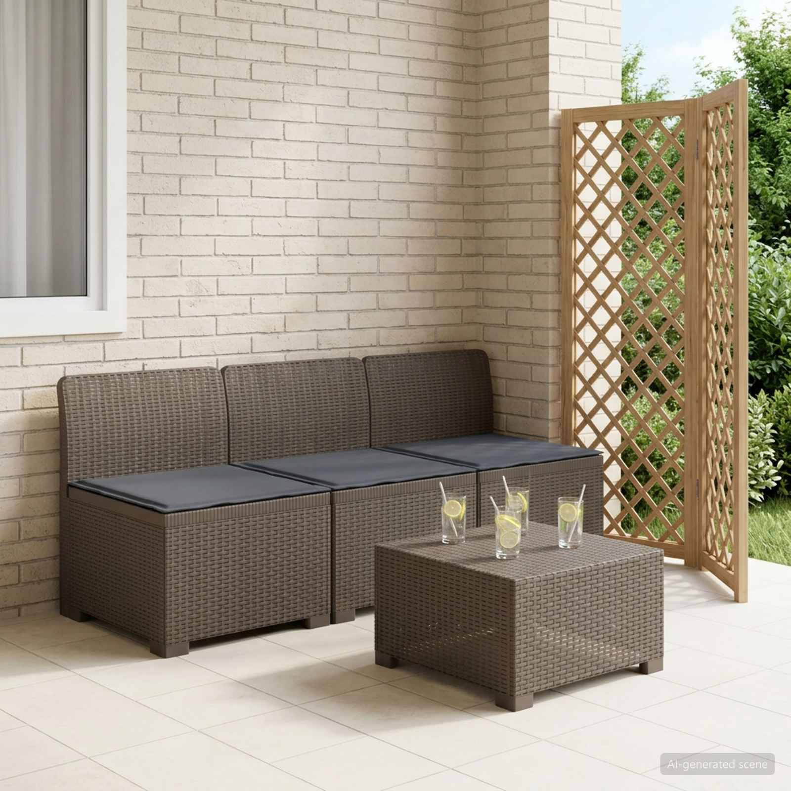 vidaXL 3-Sitzer Garten Sofa mit Kissen Rattan-Look PP Hellgrau
