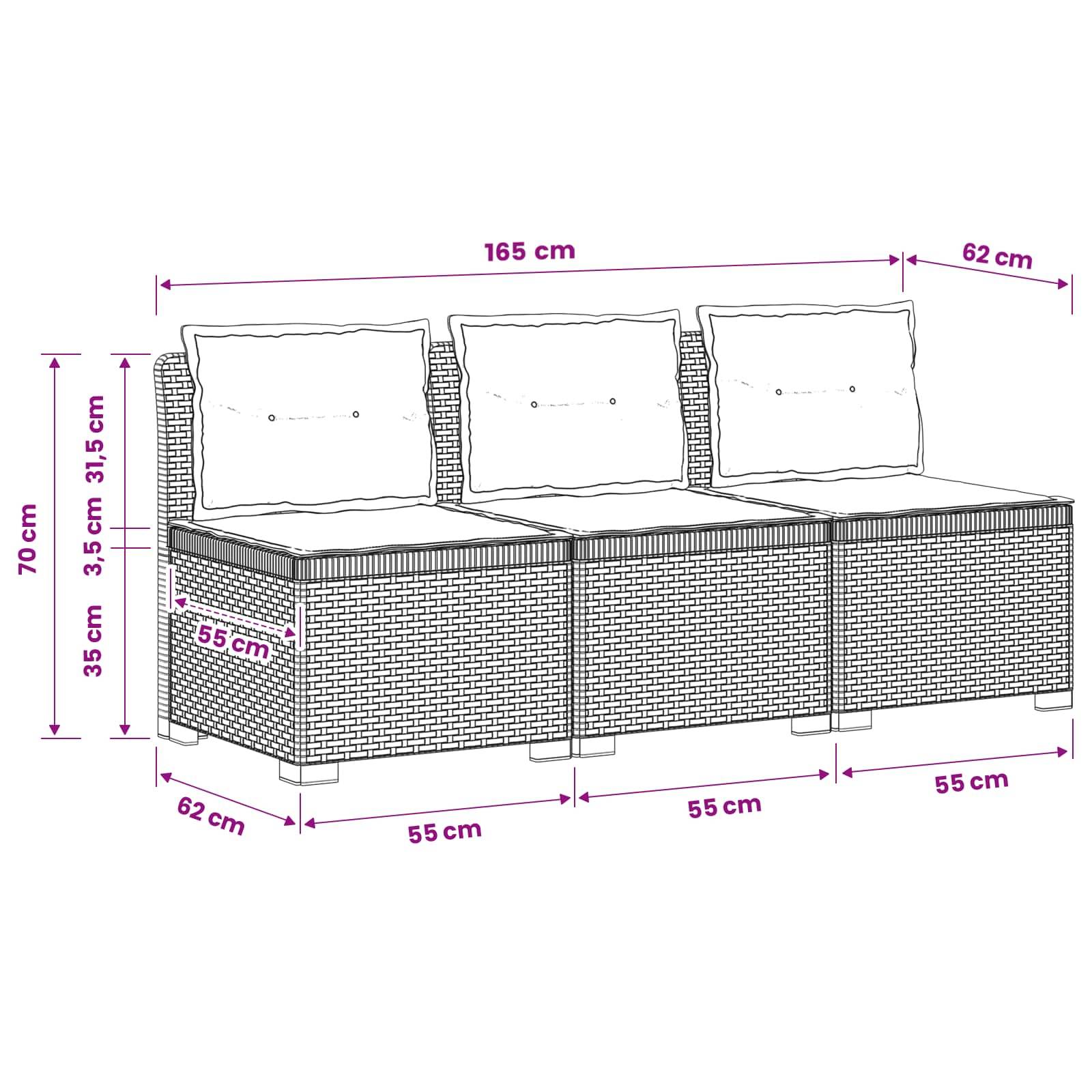 vidaXL 3-Sitzer Garten Sofa mit Kissen Rattan-Look PP Weiß