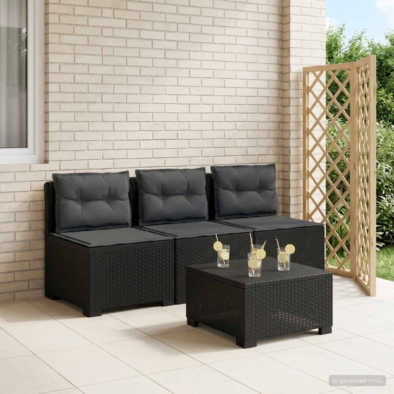 vidaXL 3-Sitzer Garten Sofa mit Kissen Rattan-Look PP Anthrazit