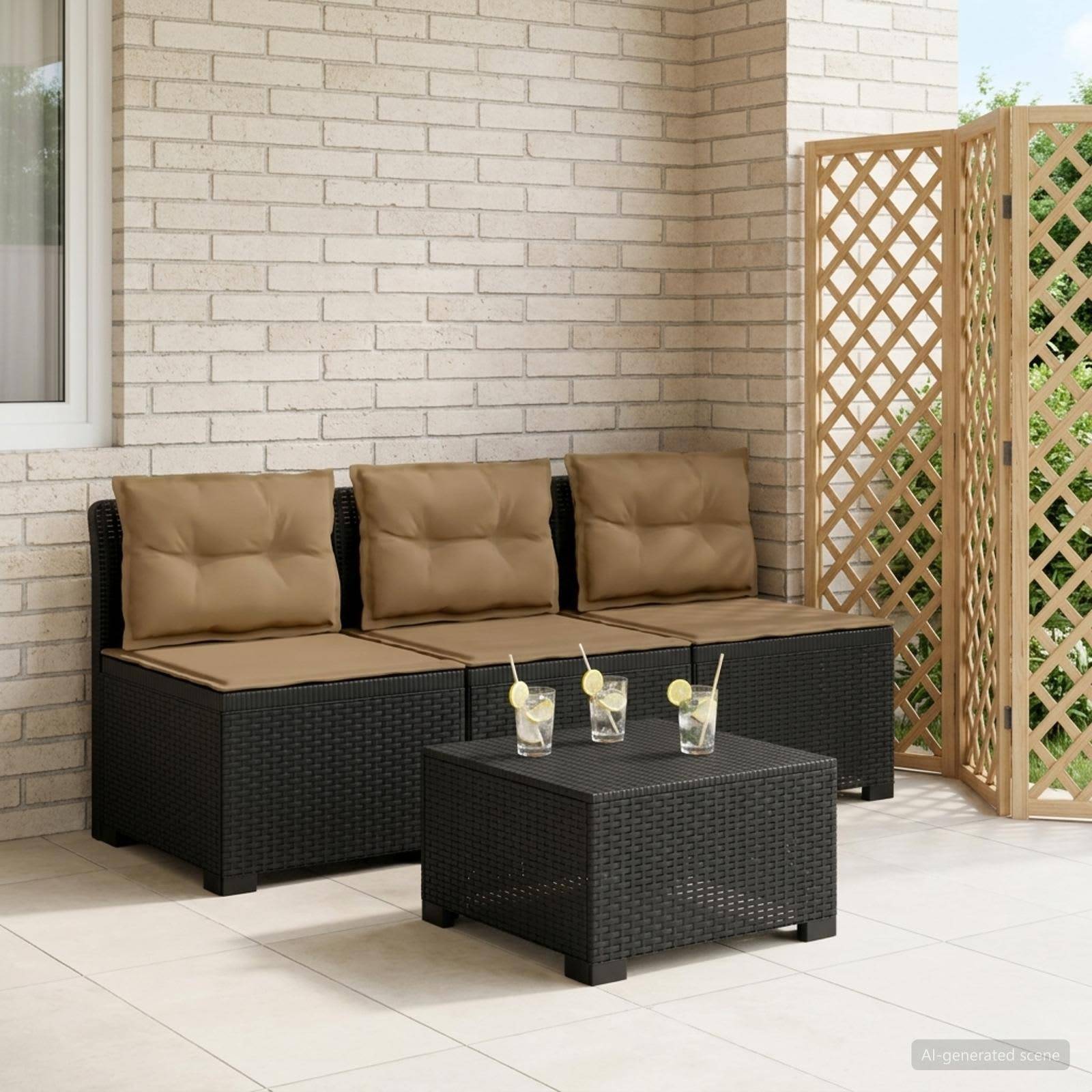 vidaXL 3-Sitzer Garten Sofa mit Kissen Rattan-Look PP Anthrazit