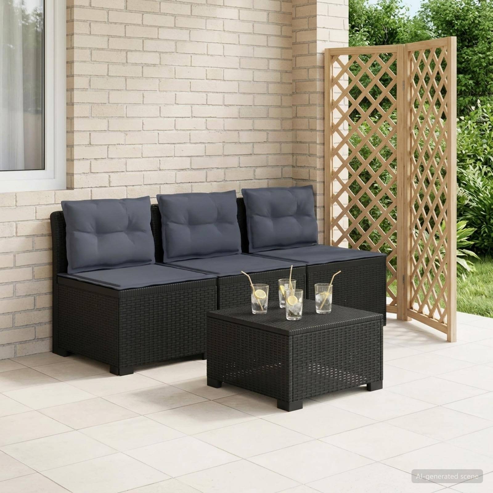 vidaXL 3-Sitzer Garten Sofa mit Kissen Rattan-Look PP Anthrazit