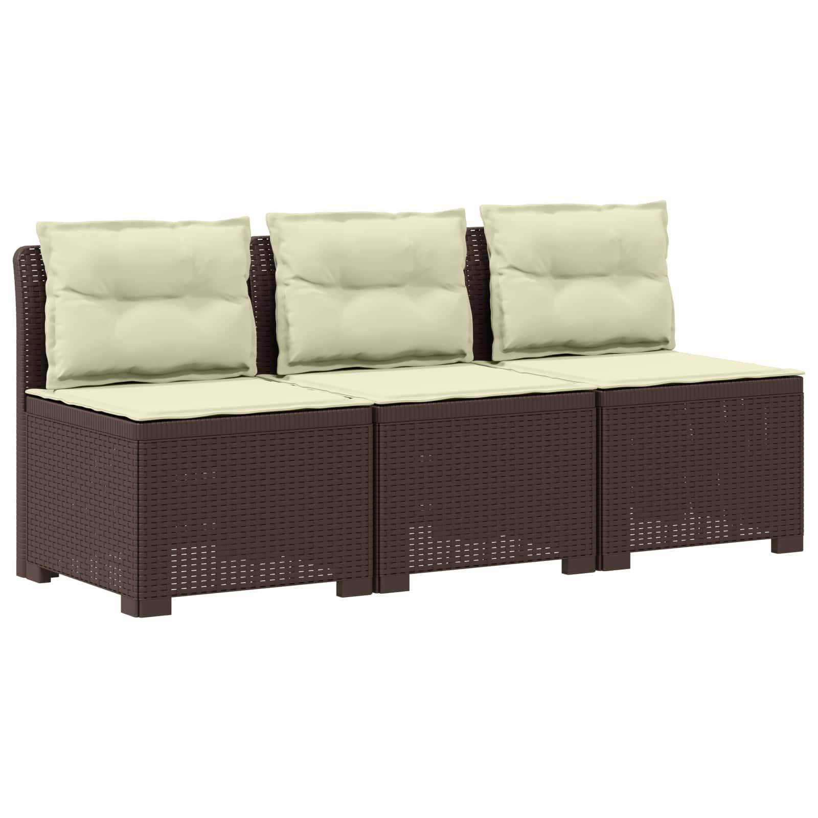 vidaXL 3-Sitzer Garten Sofa mit Kissen Rattan-Look PP Braun