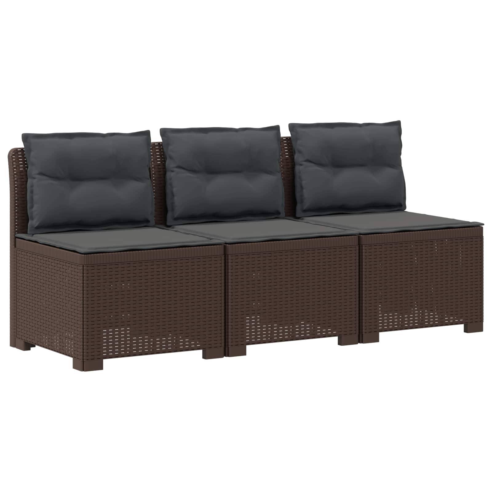 vidaXL 3-Sitzer Garten Sofa mit Kissen Rattan-Look PP Braun