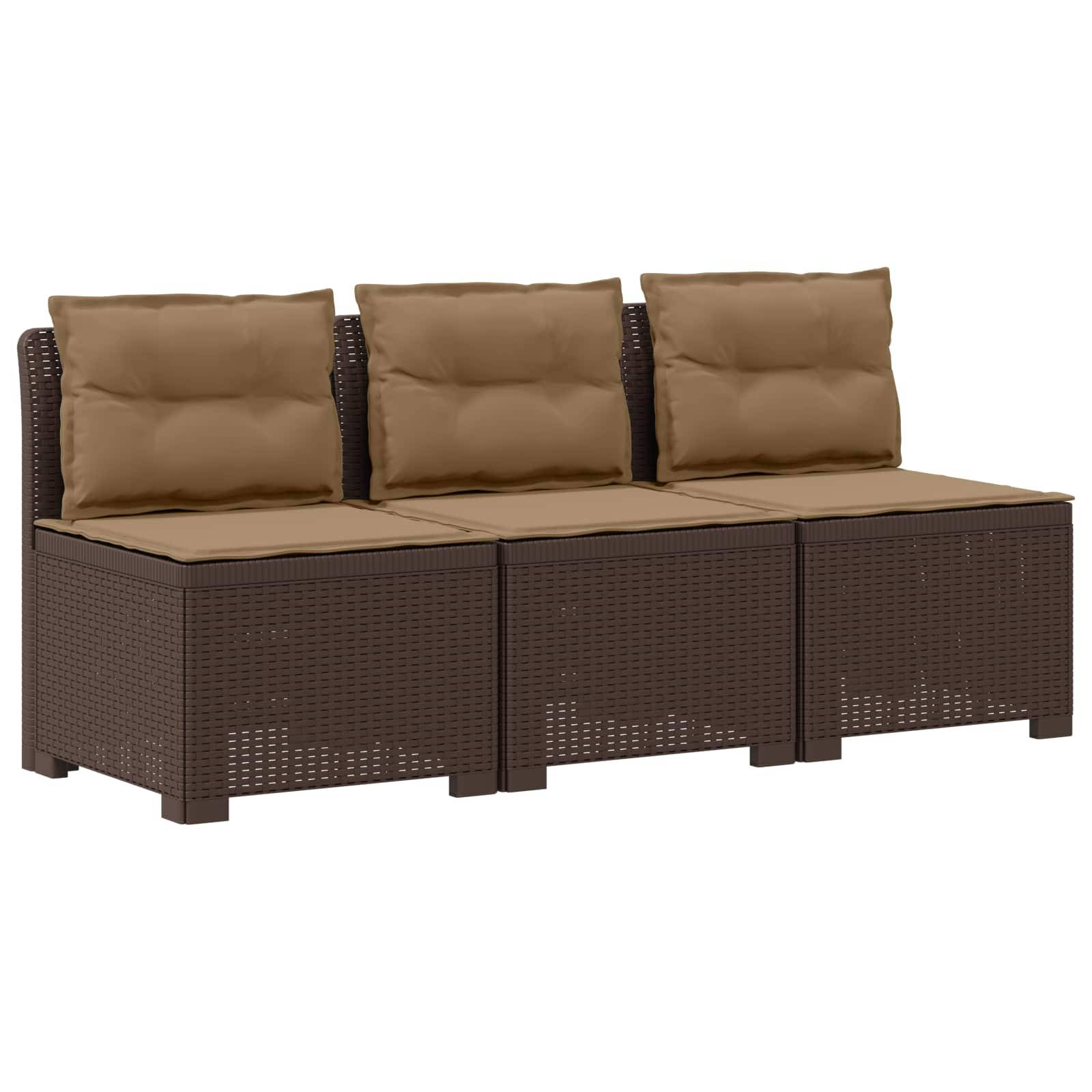 vidaXL 3-Sitzer Garten Sofa mit Kissen Rattan-Look PP Braun