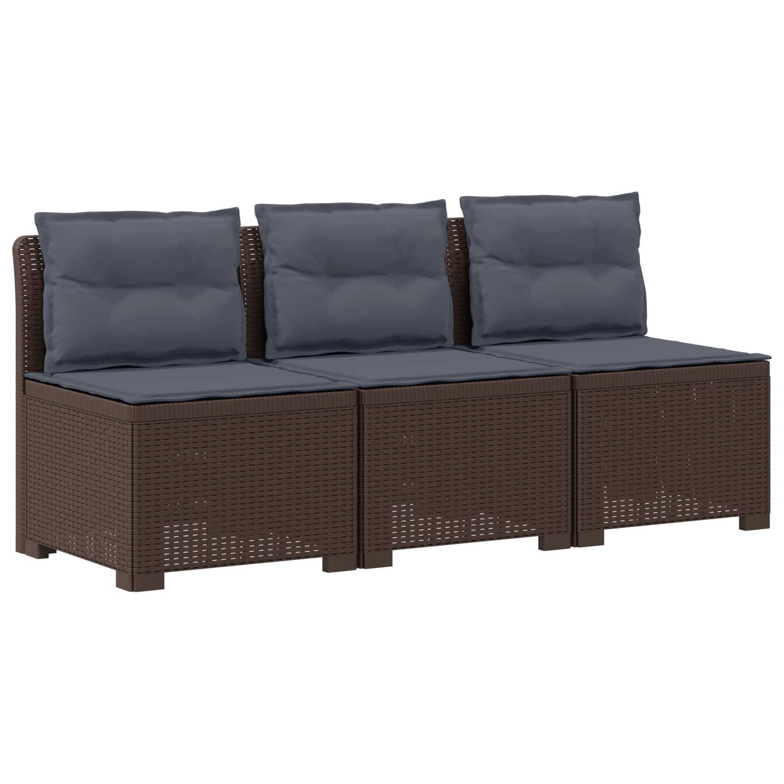 vidaXL 3-Sitzer Garten Sofa mit Kissen Rattan-Look PP Braun