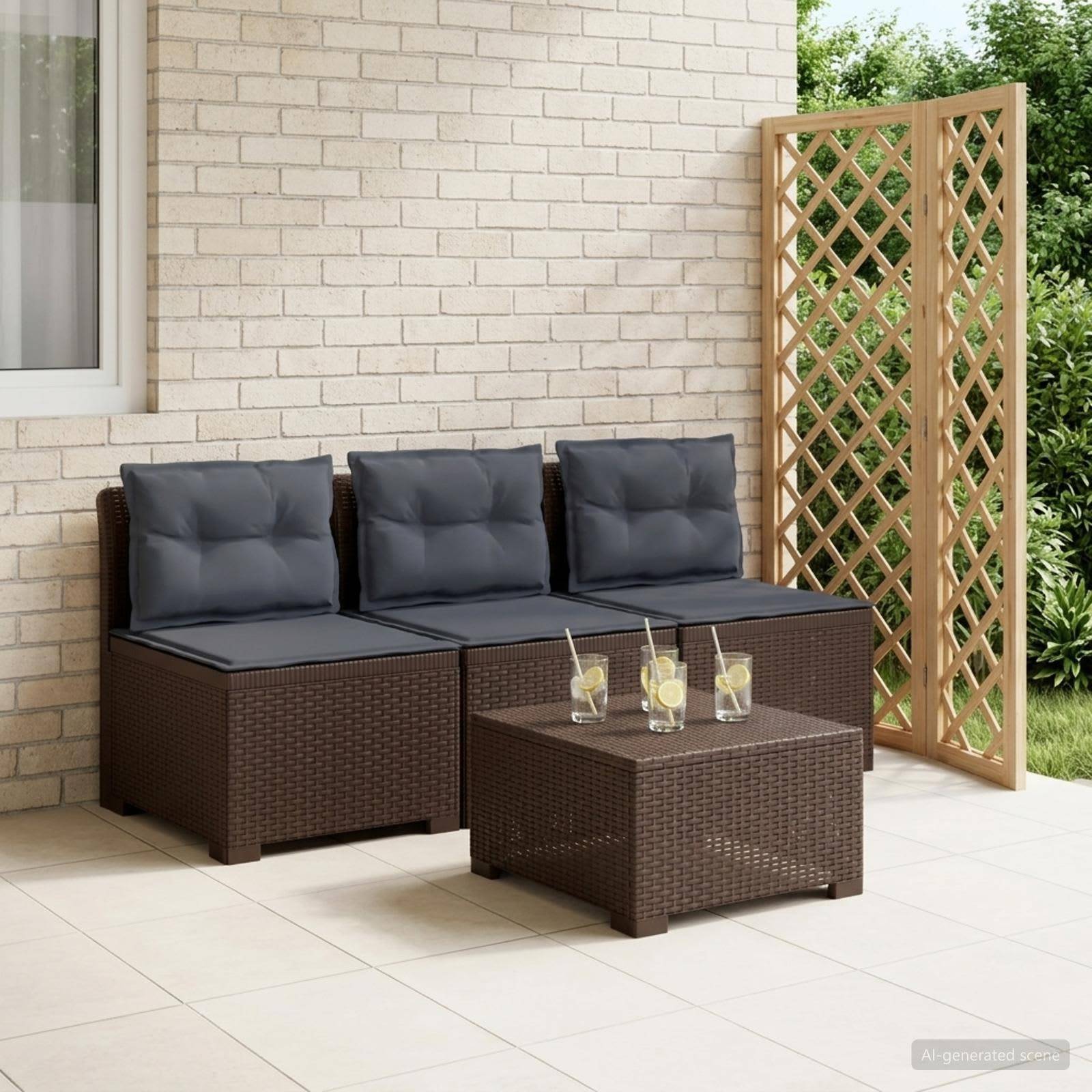 vidaXL 3-Sitzer Garten Sofa mit Kissen Rattan-Look PP Braun