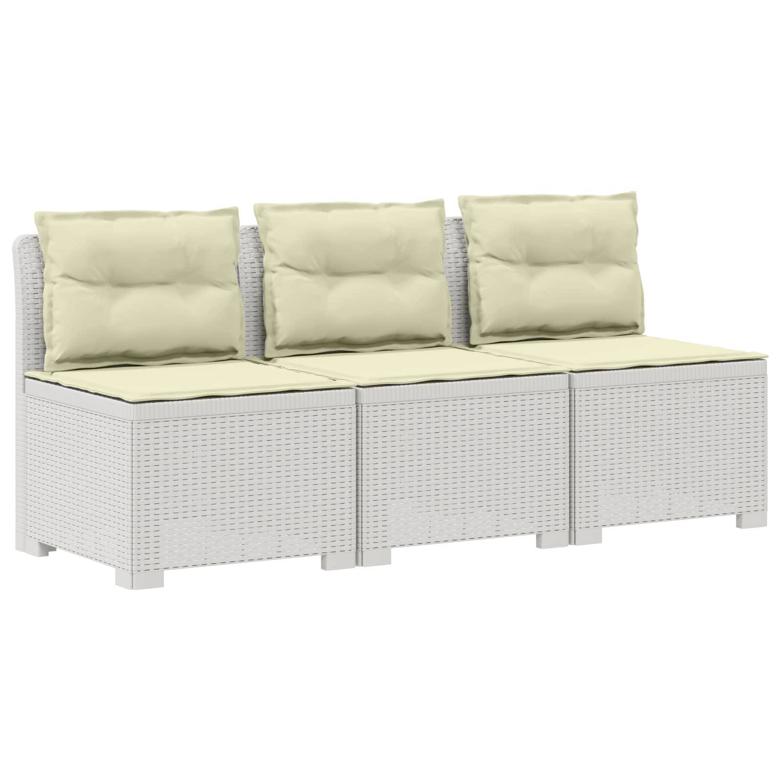 vidaXL 3-Sitzer Garten Sofa mit Kissen Rattan-Look PP Weiß