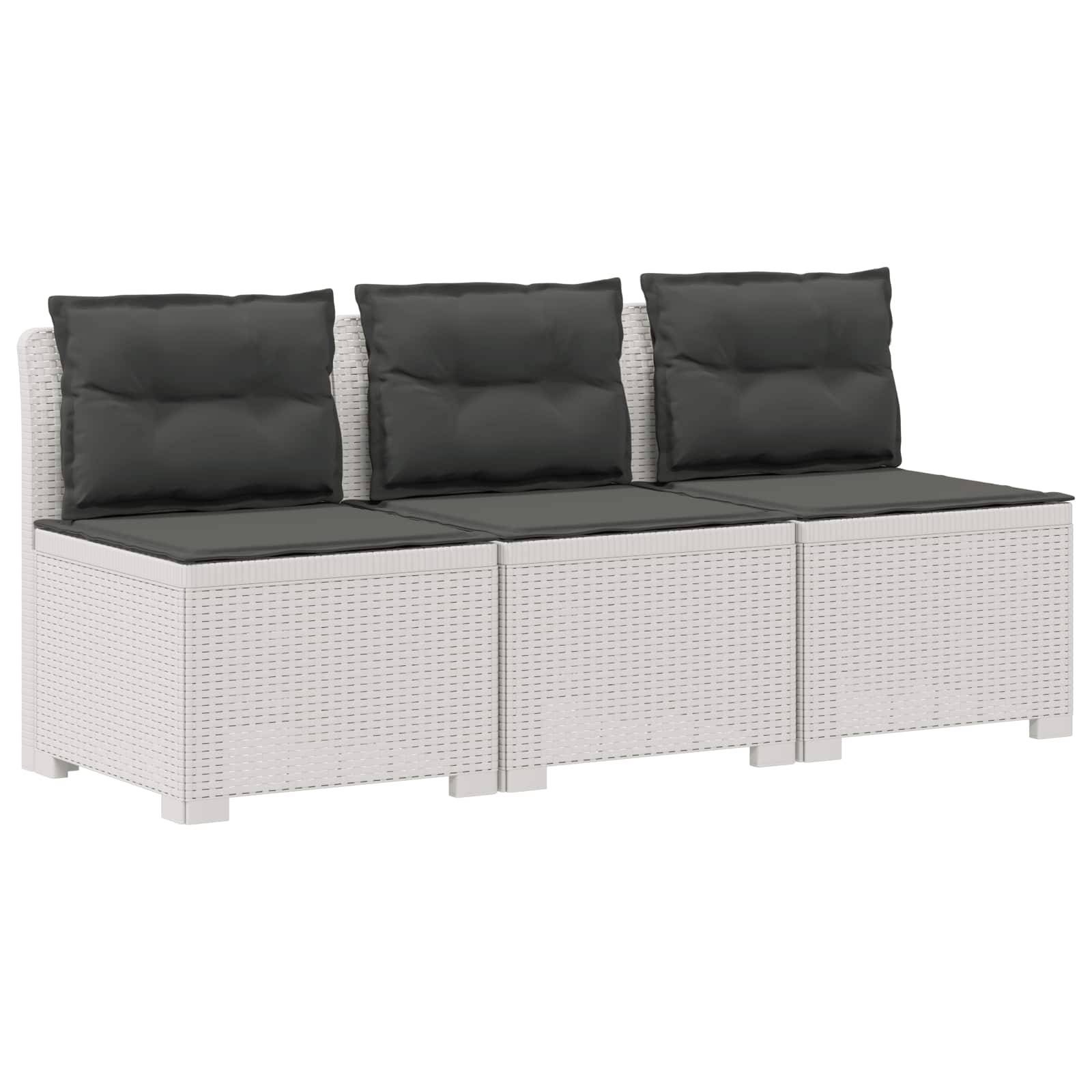 vidaXL 3-Sitzer Garten Sofa mit Kissen Rattan-Look PP Weiß