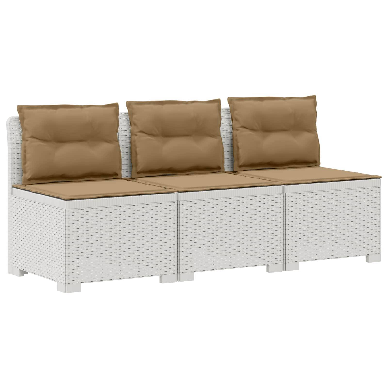 vidaXL 3-Sitzer Garten Sofa mit Kissen Rattan-Look PP Weiß