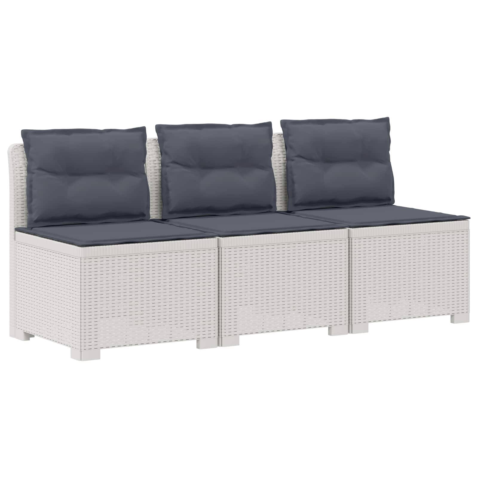 vidaXL 3-Sitzer Garten Sofa mit Kissen Rattan-Look PP Weiß