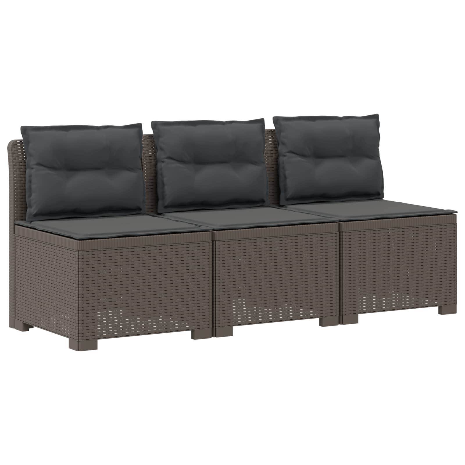 vidaXL 3-Sitzer Garten Sofa mit Kissen Rattan-Look PP Hellgrau