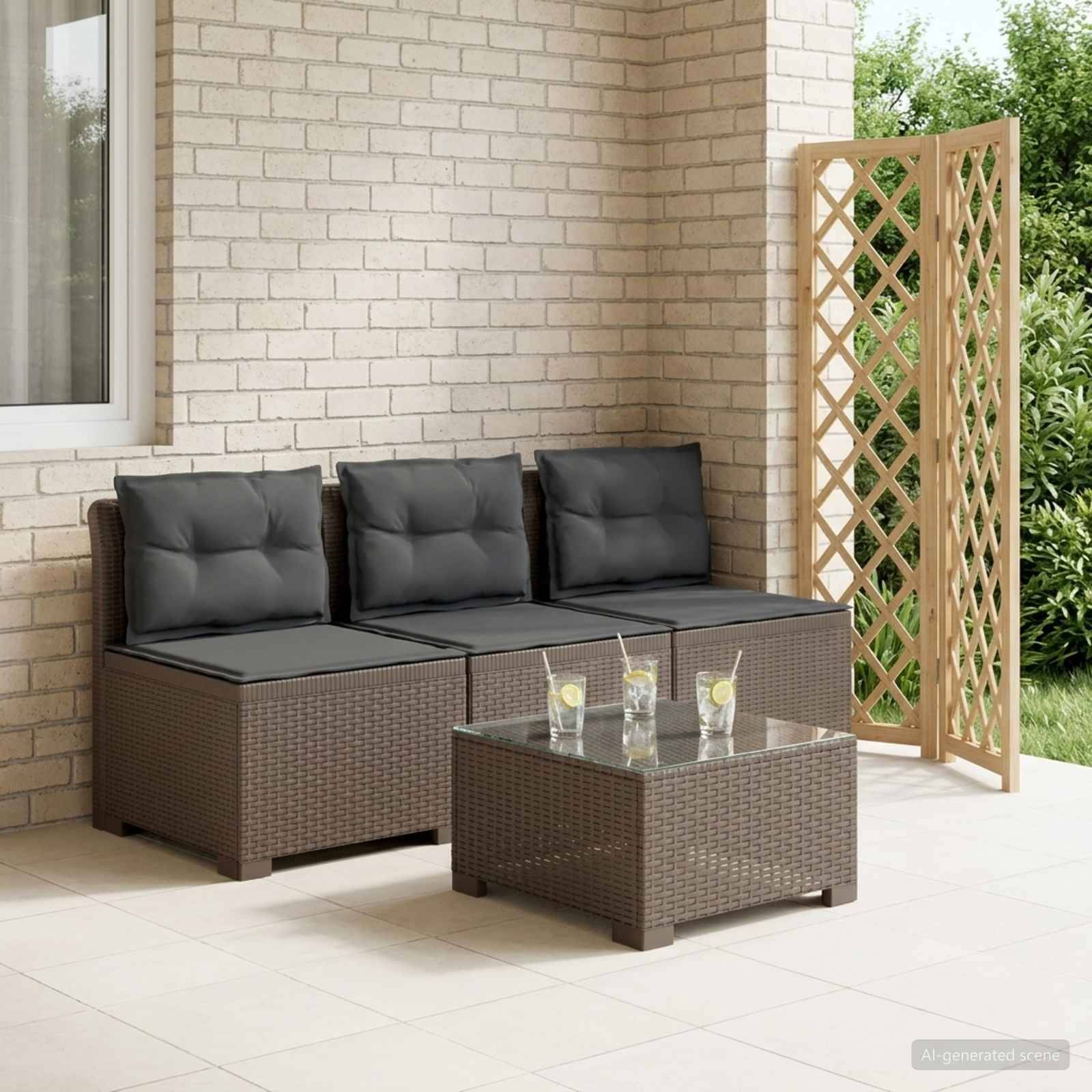 vidaXL 3-Sitzer Garten Sofa mit Kissen Rattan-Look PP Hellgrau