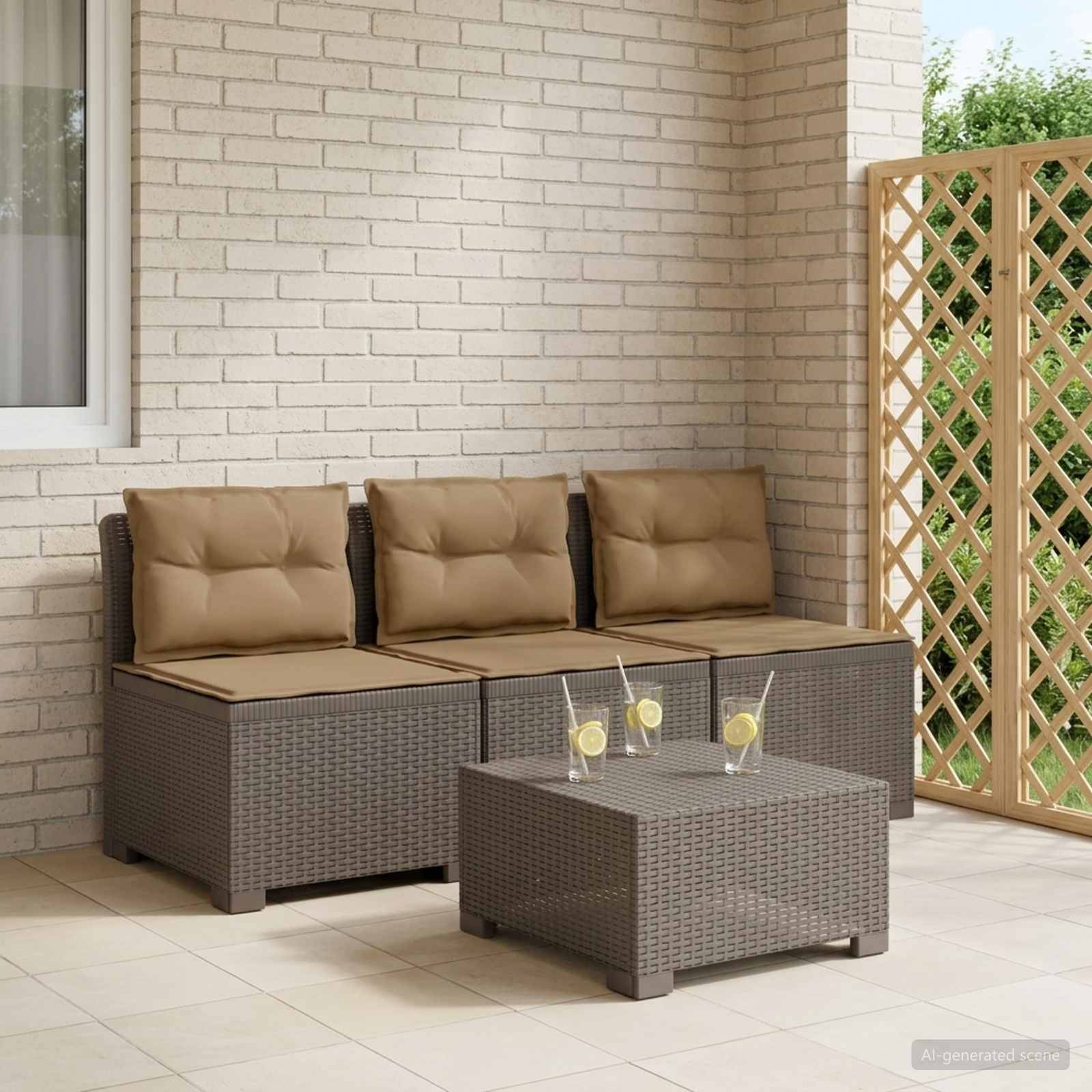vidaXL 3-Sitzer Garten Sofa mit Kissen Rattan-Look PP Hellgrau