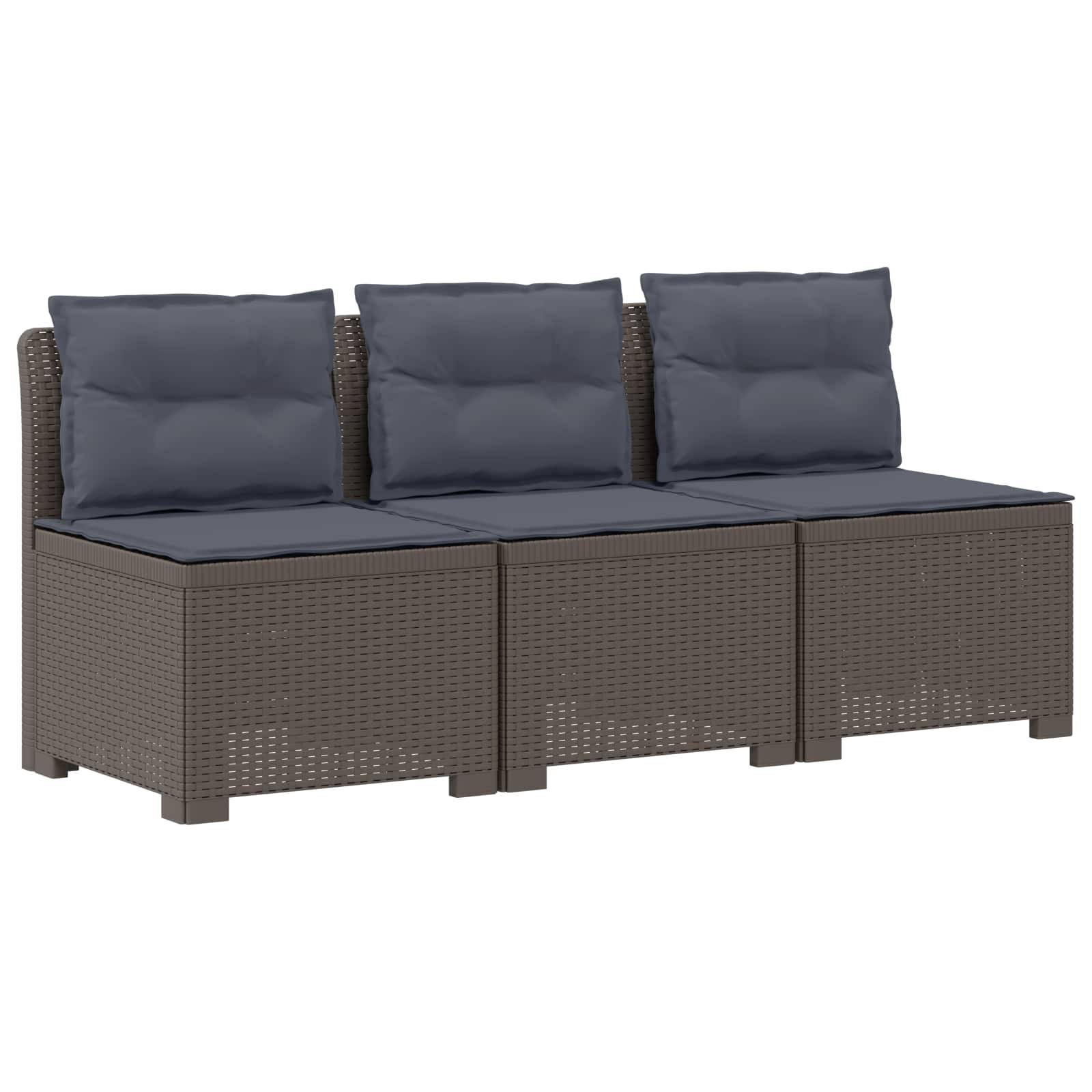 vidaXL 3-Sitzer Garten Sofa mit Kissen Rattan-Look PP Hellgrau