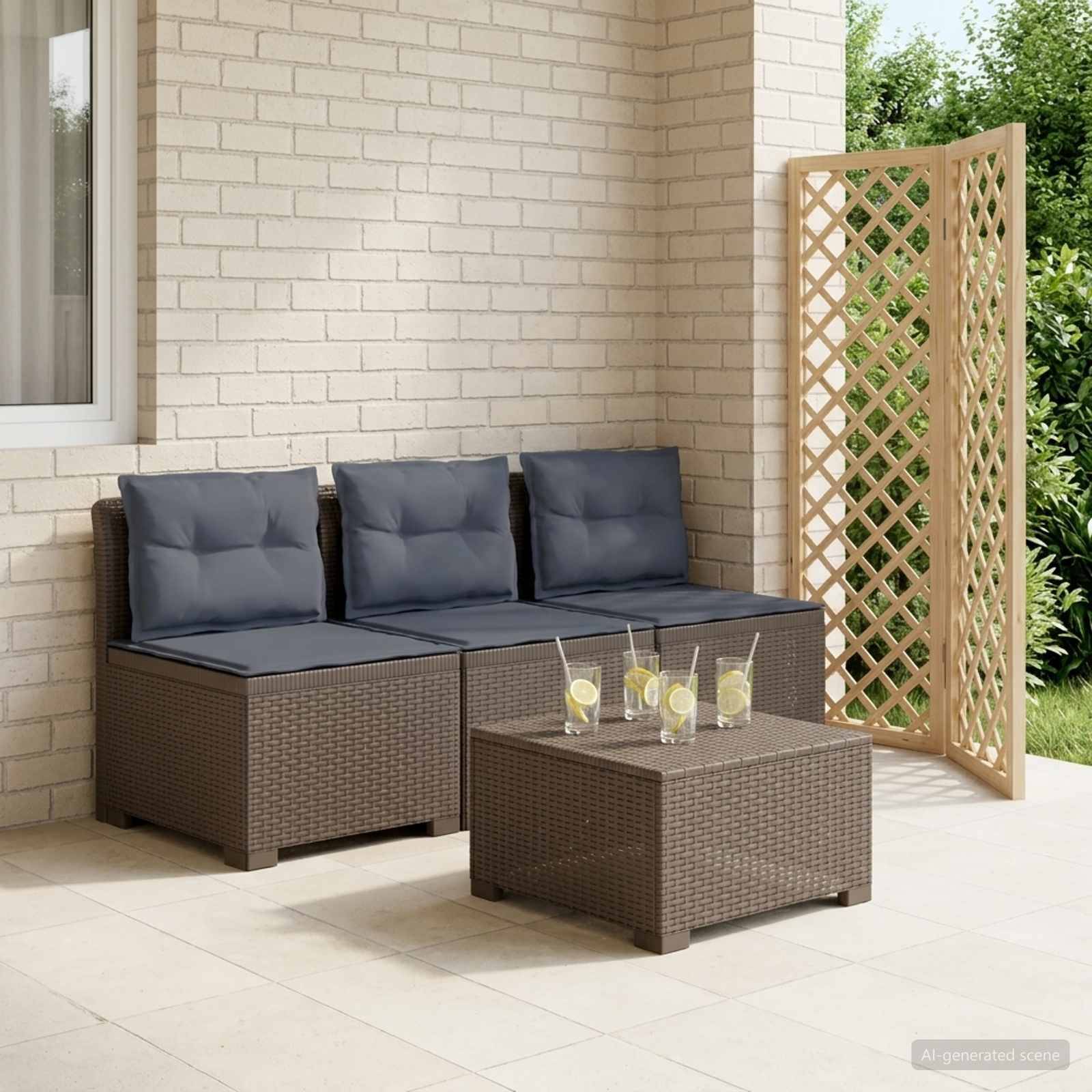 vidaXL 3-Sitzer Garten Sofa mit Kissen Rattan-Look PP Hellgrau
