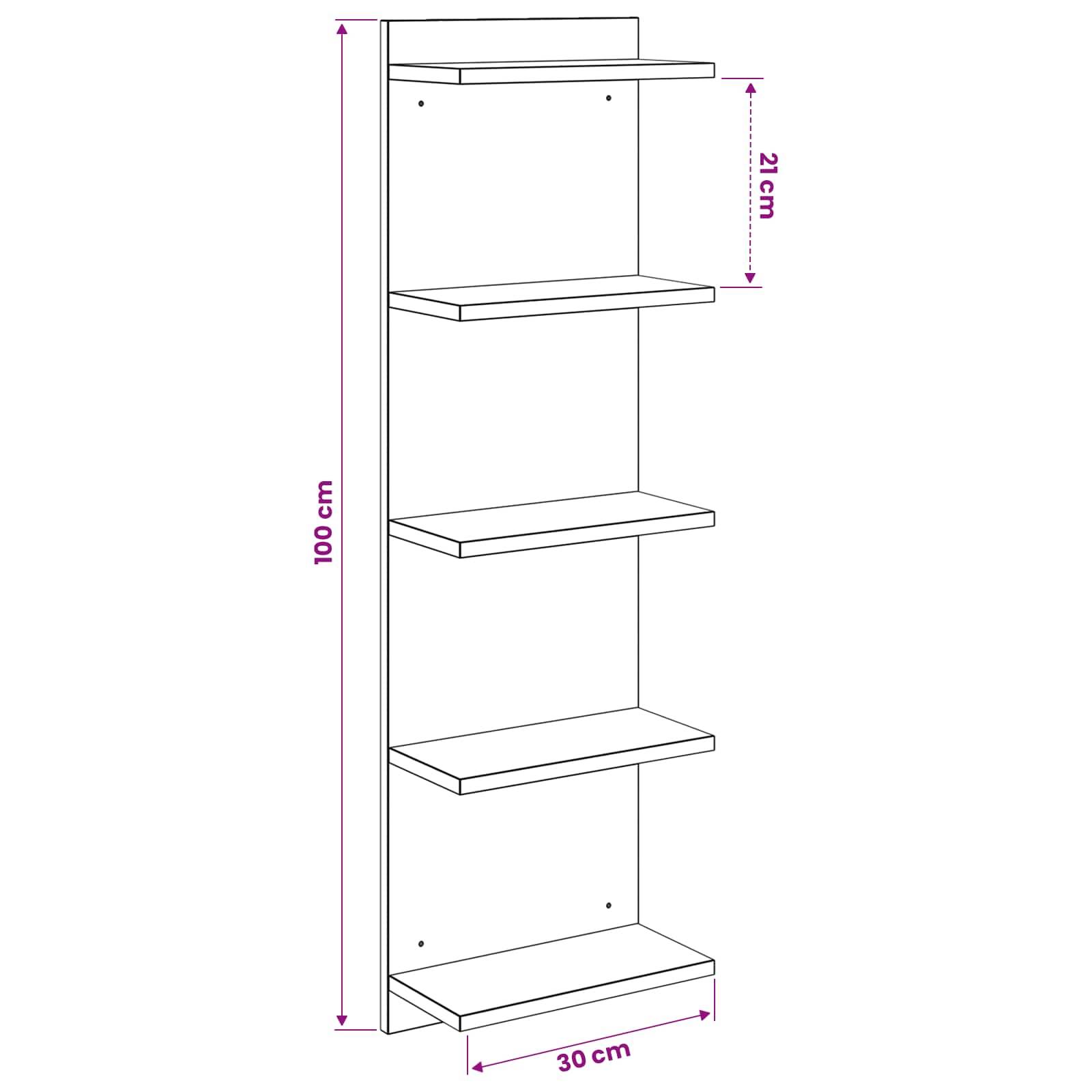 vidaXL Wandregal Weiß 30 x 15 x 100 cm Holzwerkstoff