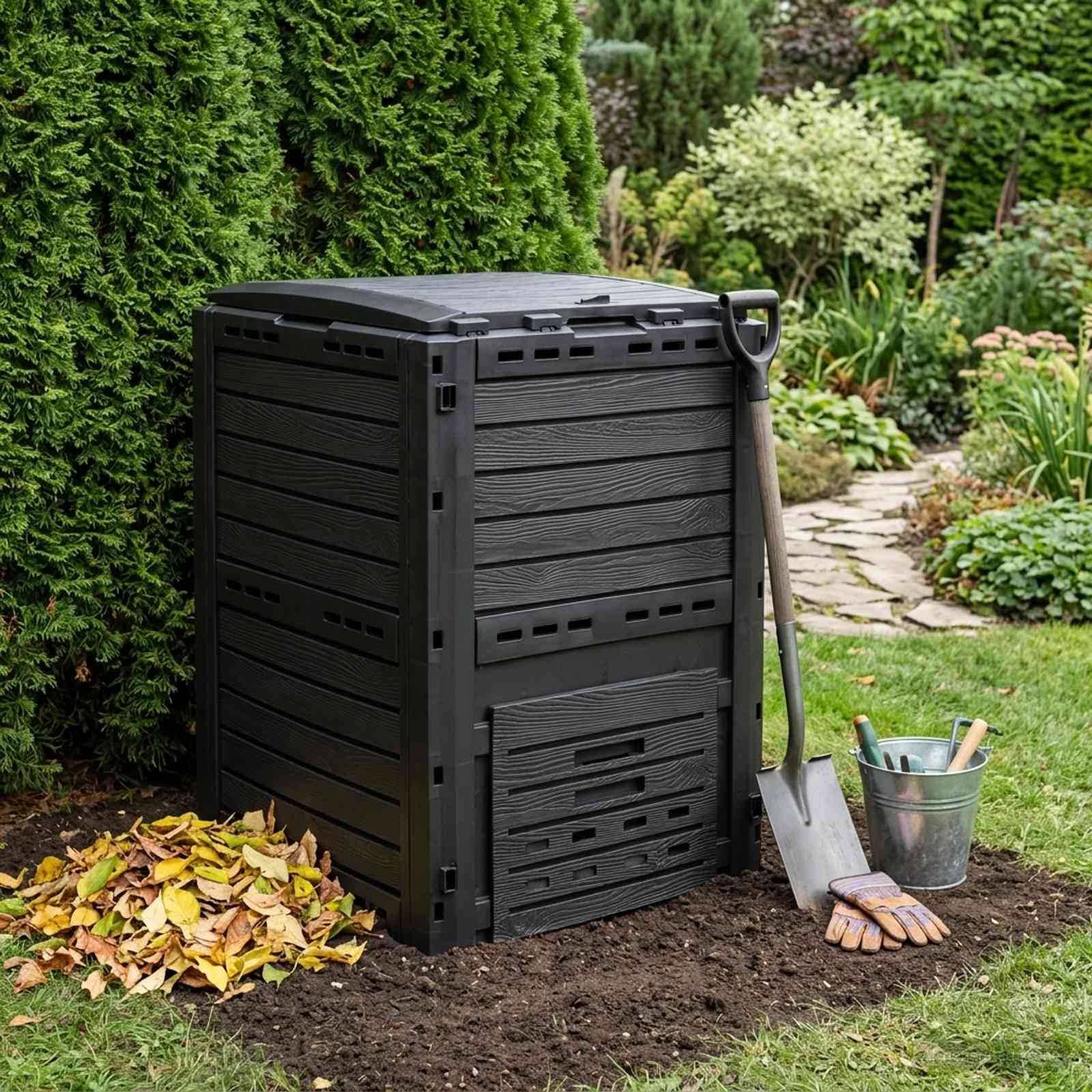 vidaXL Gartenkomposter Schwarz 59,5 x 60 x 81,5 cm 280 l 100% PP