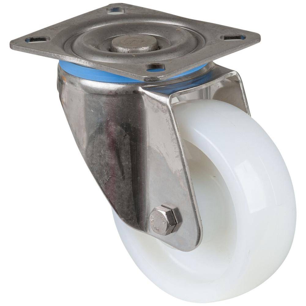 Edelstahl-Lenkrolle - mit Anschraubplatte - Polyamid-Rad - Rad-Ø 100 mm - Bauhöhe 128 mm - Tragkraft 200 kg - Preis per Stück