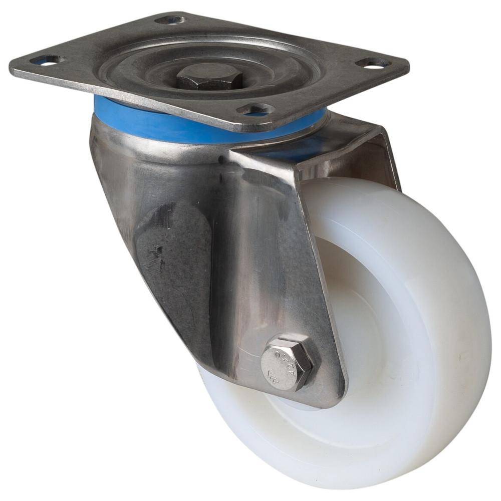 Edelstahl-Lenkrolle - mit Anschraubplatte - Polyamid-Rad - Rad-Ø 125 mm - Bauhöhe 163,5 mm - Tragkraft 750 kg - Preis per Stück