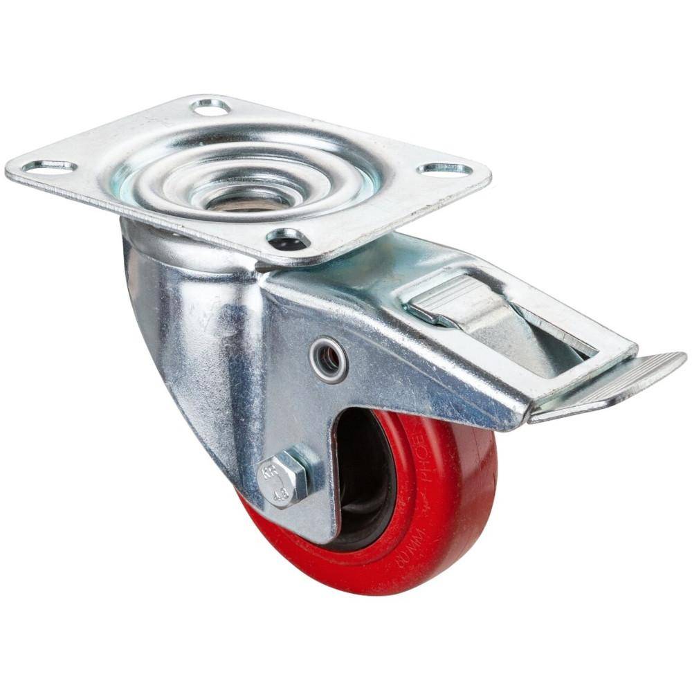 Transport-Lenkrolle mit Totalfeststeller - Anschraubplatte - Silikon-Rad - Rad-Ø 80 mm - Bauhöhe 106 mm - Tragkraft 80 kg - Preis per Stück