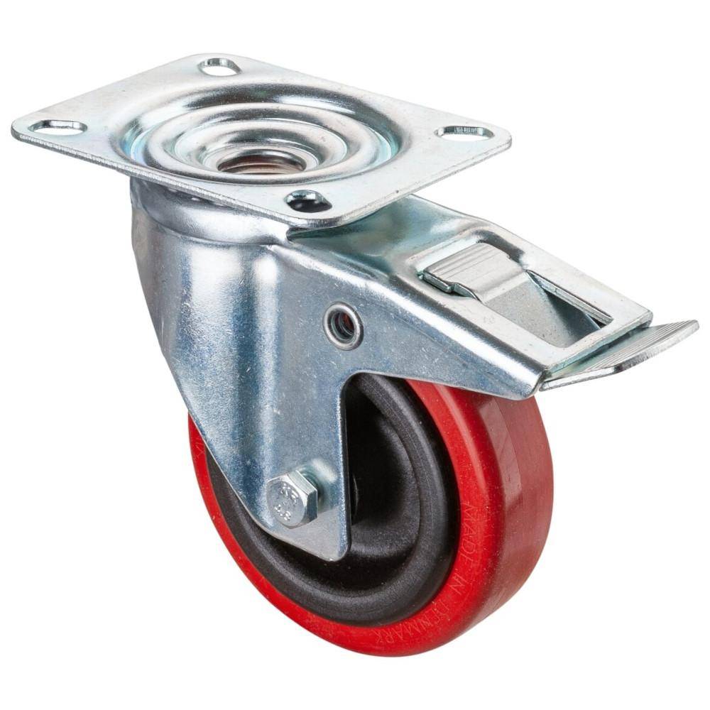 Transport-Lenkrolle mit Totalfeststeller - Anschraubplatte - Silikon-Rad - Rad-Ø 100 mm - Bauhöhe 128 mm - Tragkraft 100 kg - Preis per Stück