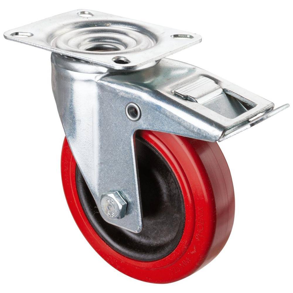 Transport-Lenkrolle mit Totalfeststeller - Anschraubplatte - Silikon-Rad - Rad-Ø 125 mm - Bauhöhe 154,5 mm - Tragkraft 130 kg - Preis per Stück
