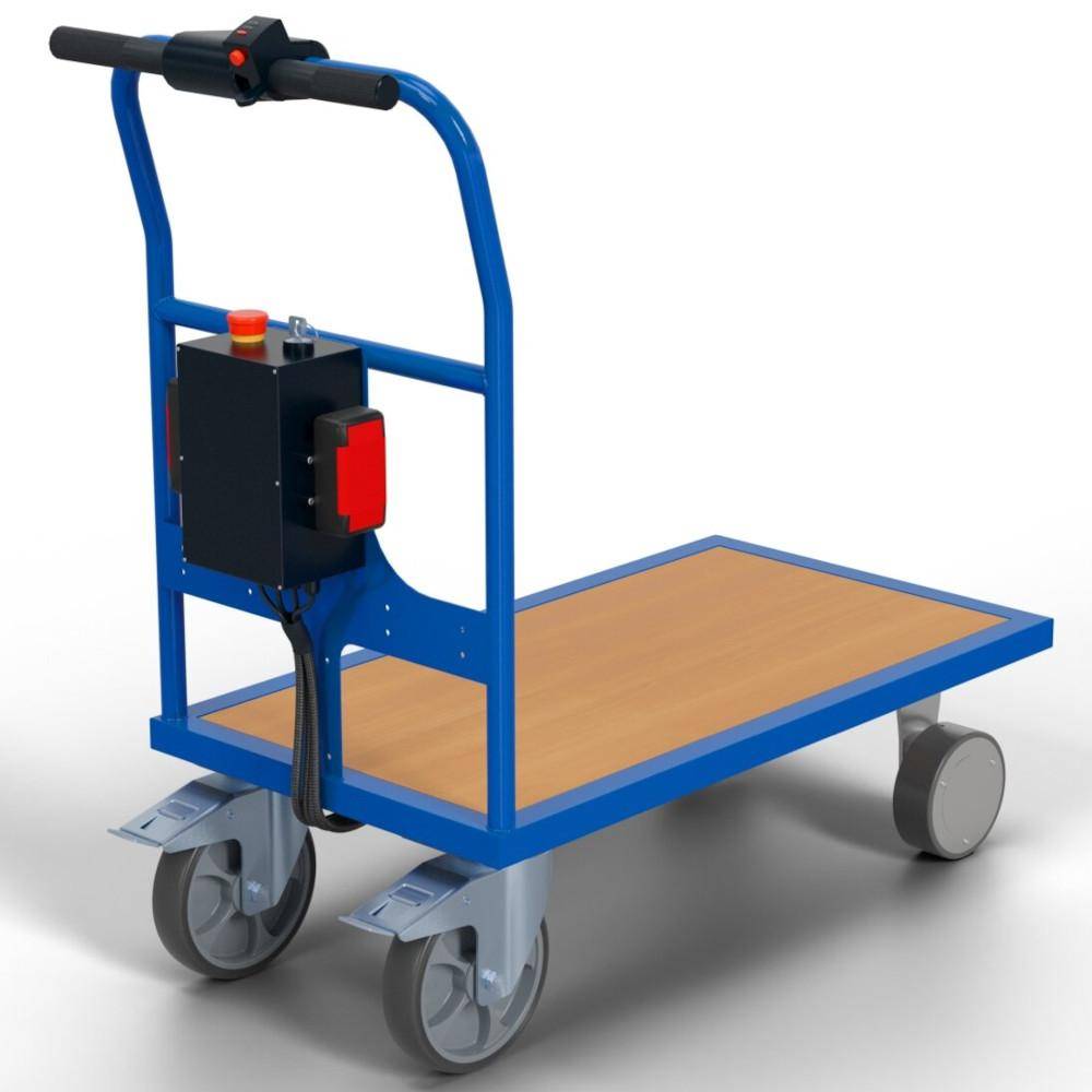 Schiebebügelwagen mit E-Antrieb - enzianblau - Tragkraft 500 kg - Griffhöhe 990 mm - 1000 x 600 mm - Preis per Stück