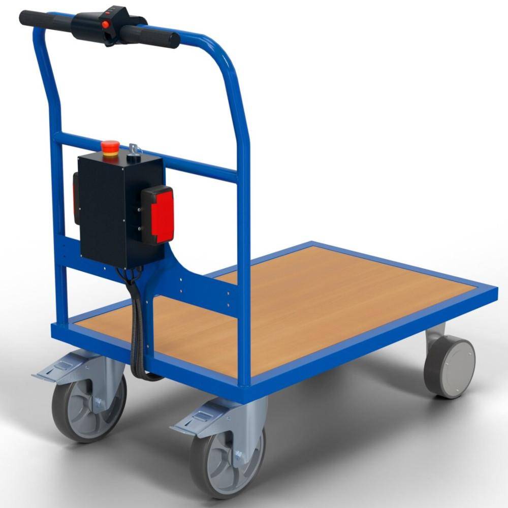 Schiebebügelwagen mit E-Antrieb - enzianblau - Tragkraft 500 kg - Griffhöhe 990 mm - 1000 x 700 mm - Preis per Stück