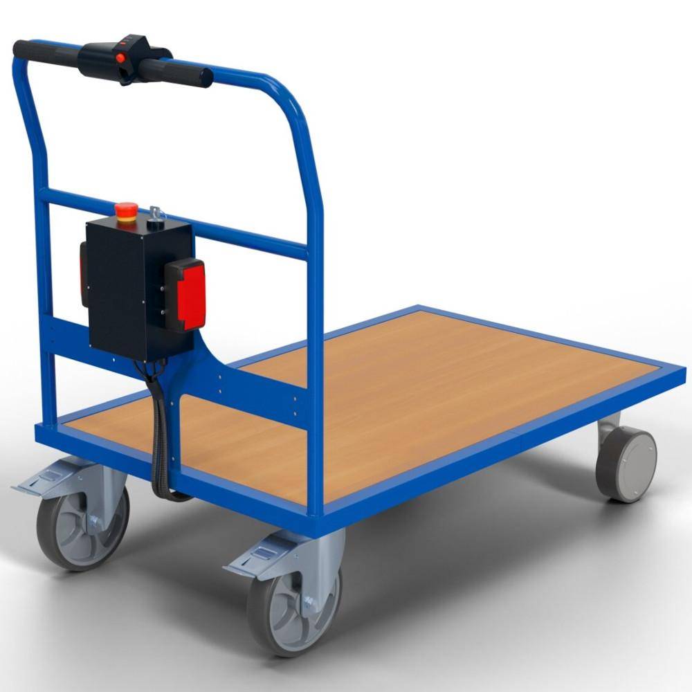 Schiebebügelwagen mit E-Antrieb - enzianblau - Tragkraft 500 kg - Griffhöhe 990 mm - 1200 x 800 mm - Preis per Stück