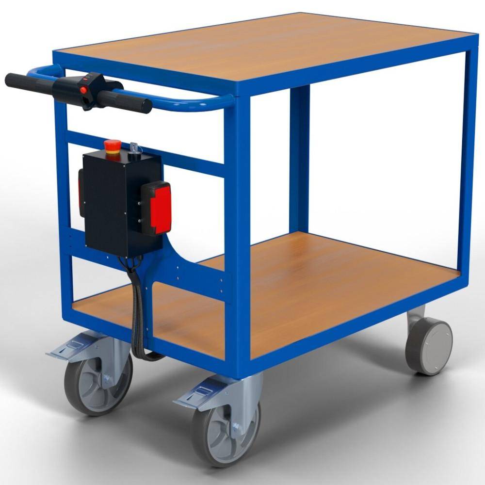 Tischwagen mit E-Antrieb - 2 Ladeflächen 1000 x 700 mm - Tragkraft 500 kg - enzianblau - Preis per Stück
