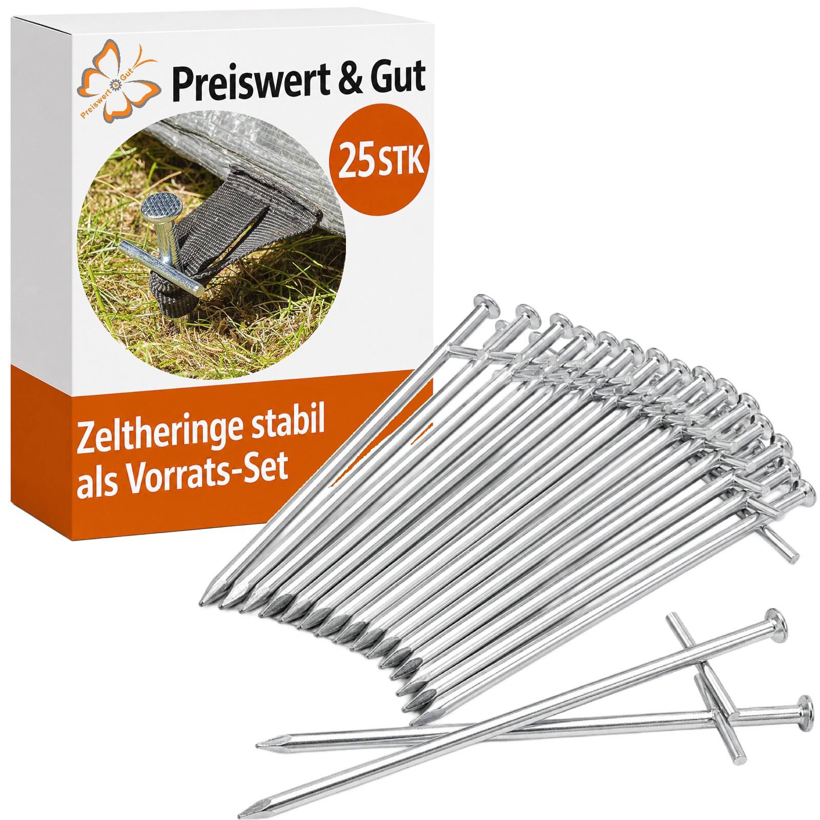 25 STK Heringe Zelt 17cm mit Querstift Zeltheringe stabil Camping und Wohnmobil