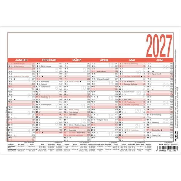 Arbeitstagekalender 904 A5 21x14,8cm 2027