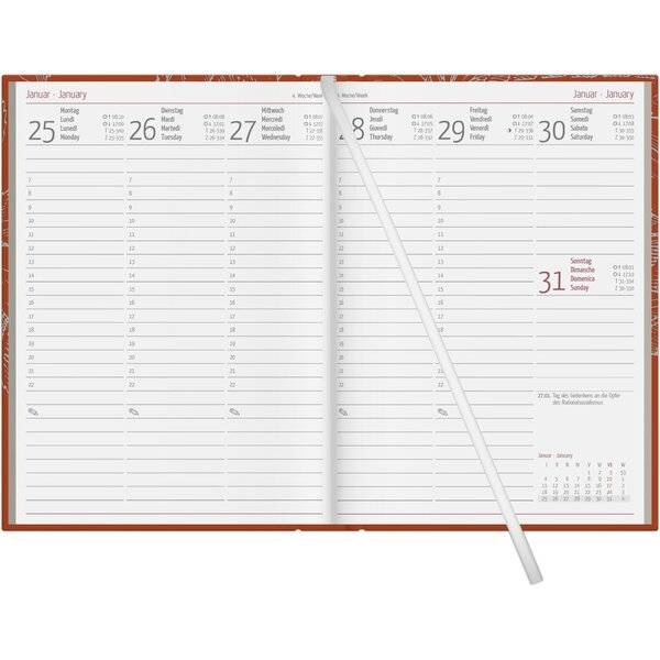 Wochenbuch 766 14,6x21cm 1 Woche/2 Seiten Recyclingpapier chestnut 2027