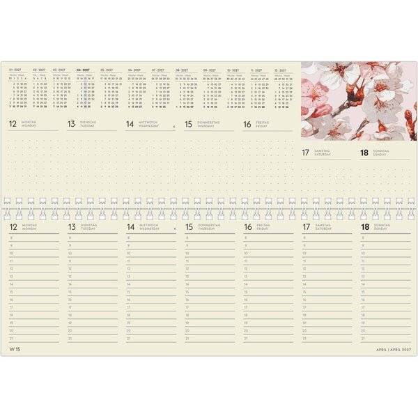 Tischquerkalender 194 Greenline 29,7x10,5m 1 Woche/2 Seiten Floral 2027