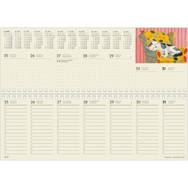 Tischquerkalender 194 Greenline 29,7x10,5m 1 Woche/2 Seiten Happy Vibes 2027