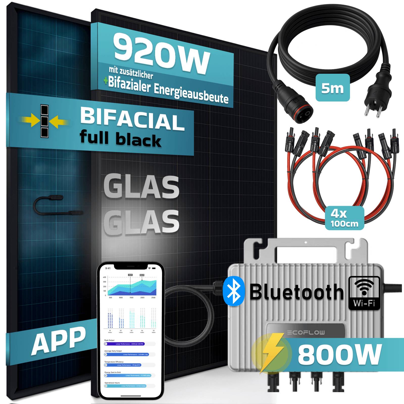 920 / 800 Watt mit ECOFLOW Wechselrichter inkl. Anschlusskabel