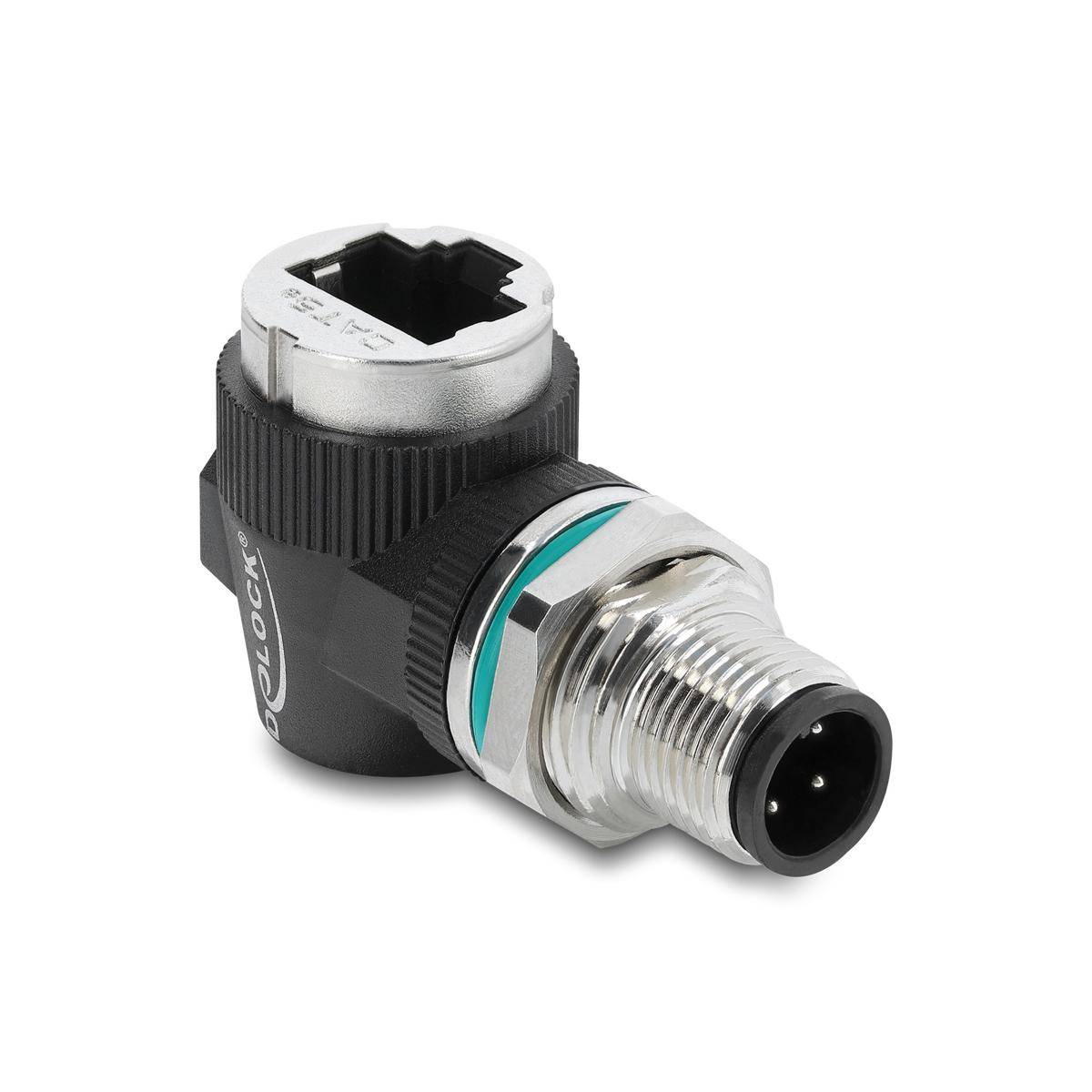 Delock M12 Adapter D-kodiert 4 Pin Stecker zu RJ45 Buchse Einbau rund gewinkelt