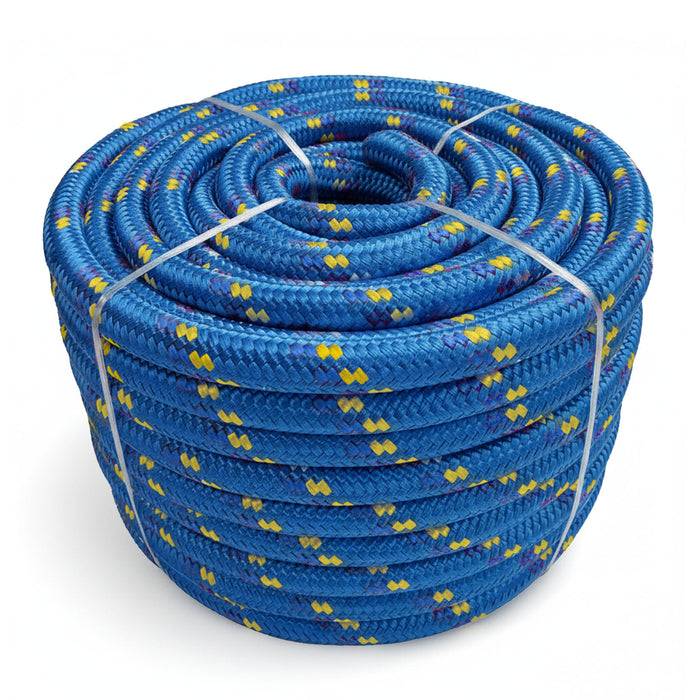 FLOORDIREKT Polypropylen Seil K2 - UV-beständiges & schwimmfähiges Allzweckseil - Blau-Gelb - 22 mm x 10 m