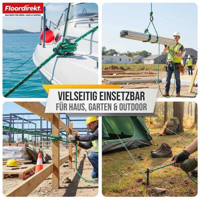 FLOORDIREKT Polypropylen Seil K2 - UV-beständiges & schwimmfähiges Allzweckseil - Grün-Rot - 22 mm x 30 m