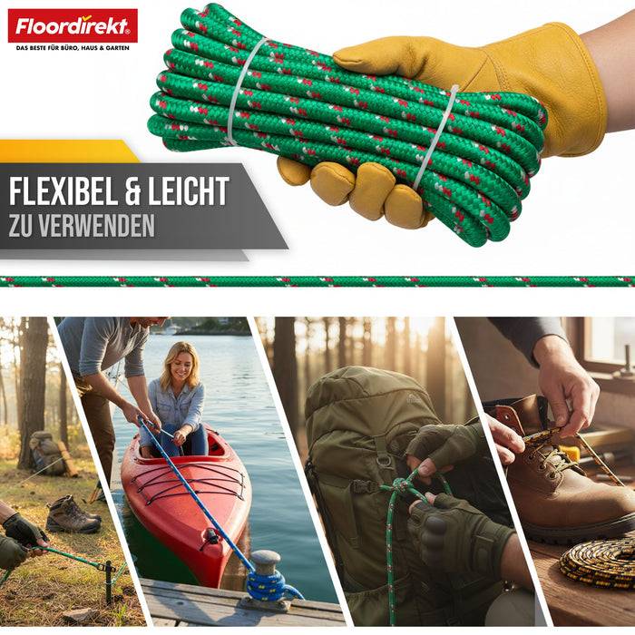 FLOORDIREKT Polypropylen Seil K2 - UV-beständiges & schwimmfähiges Allzweckseil - Grün-Rot - 22 mm x 10 m