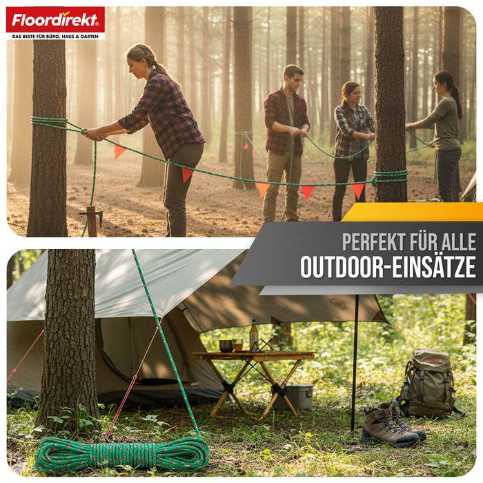 FLOORDIREKT Polypropylen Seil K2 - UV-beständiges & schwimmfähiges Allzweckseil - Grün-Rot - 22 mm x 10 m