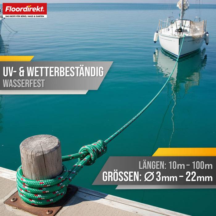 FLOORDIREKT Polypropylen Seil K2 - UV-beständiges & schwimmfähiges Allzweckseil - Grün-Rot - 22 mm x 30 m